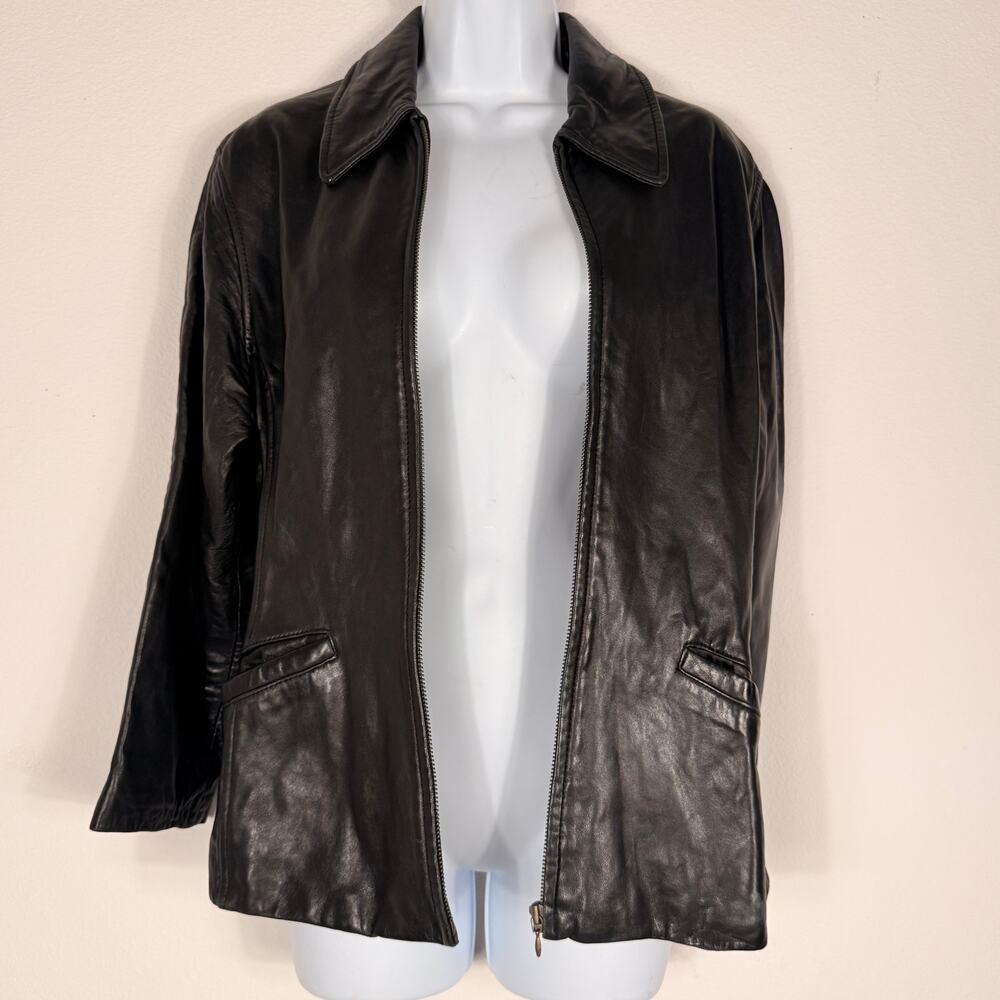 MS Maxima Black Genuine Leather Zip-Up Jacket Size S